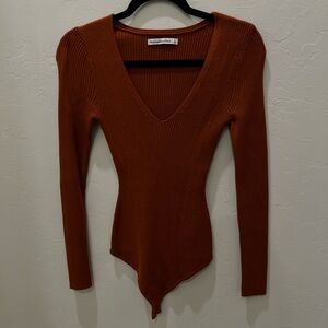 NWOT Abercrombie Rust Orange V-Neck Ribbed Sweater Bodysuit